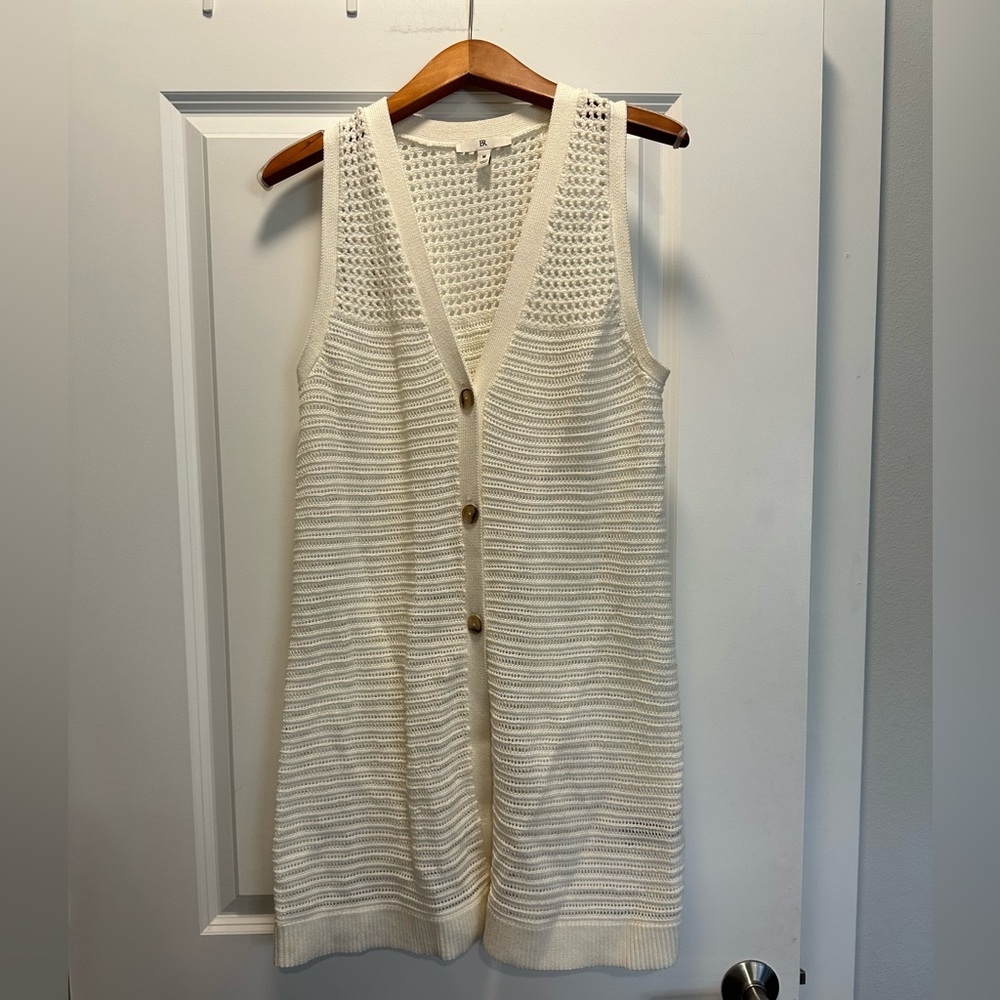 Banana Republic Cream Knit Long Vest